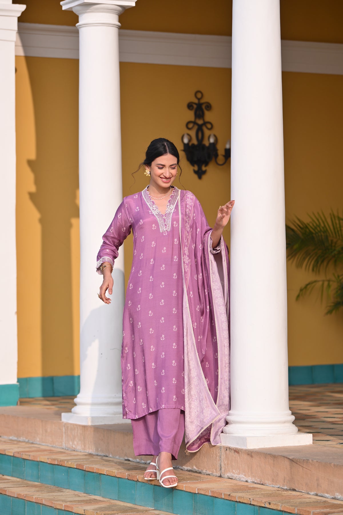 Purple Buti Block Print Muslin Suit Set