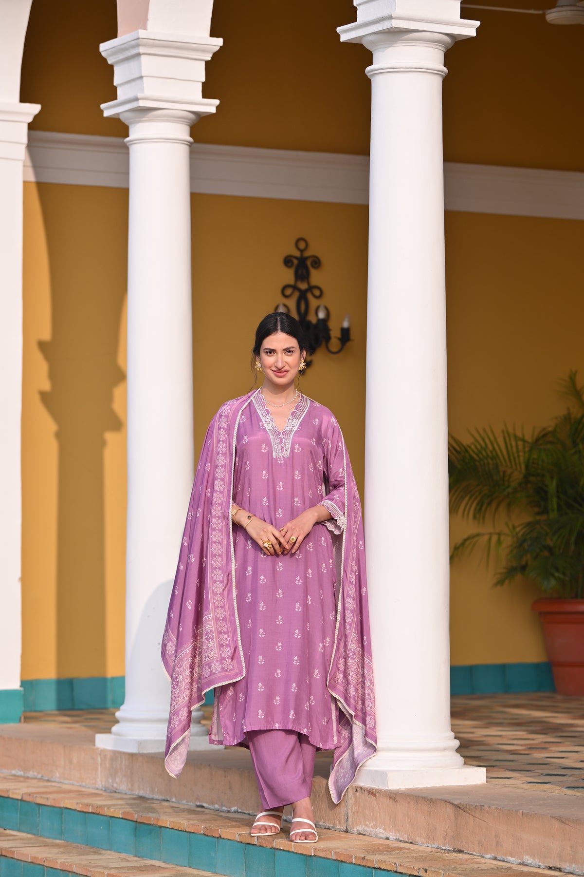 Purple Buti Block Print Muslin Suit Set