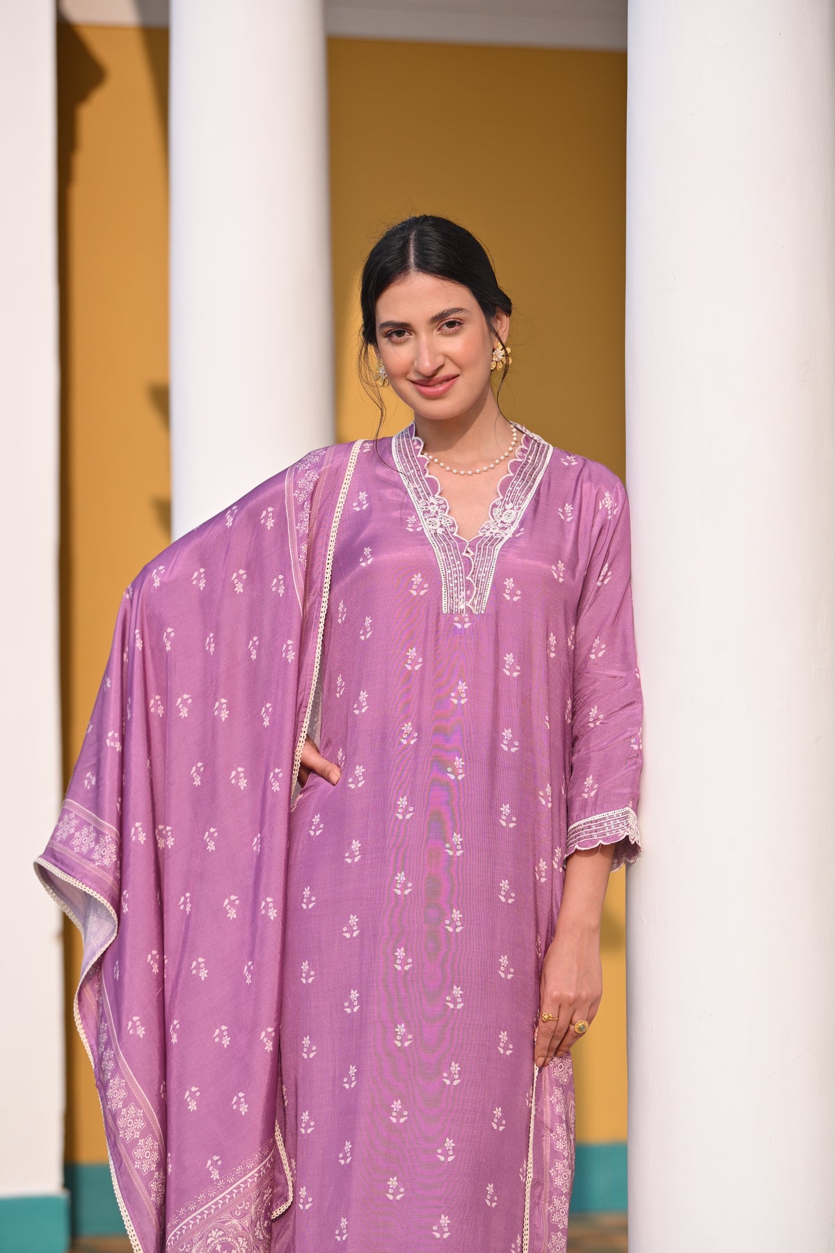 Purple Buti Block Print Muslin Suit Set