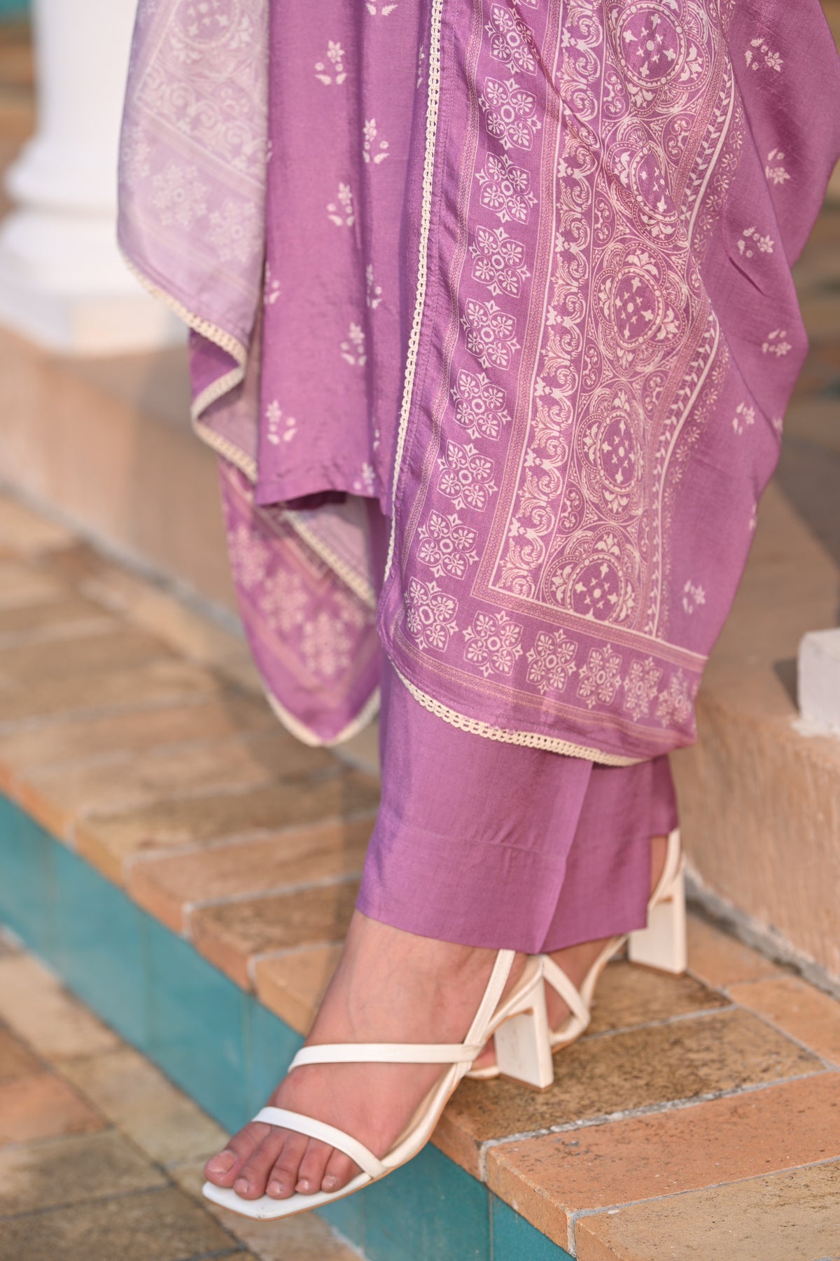 Purple Buti Block Print Muslin Suit Set