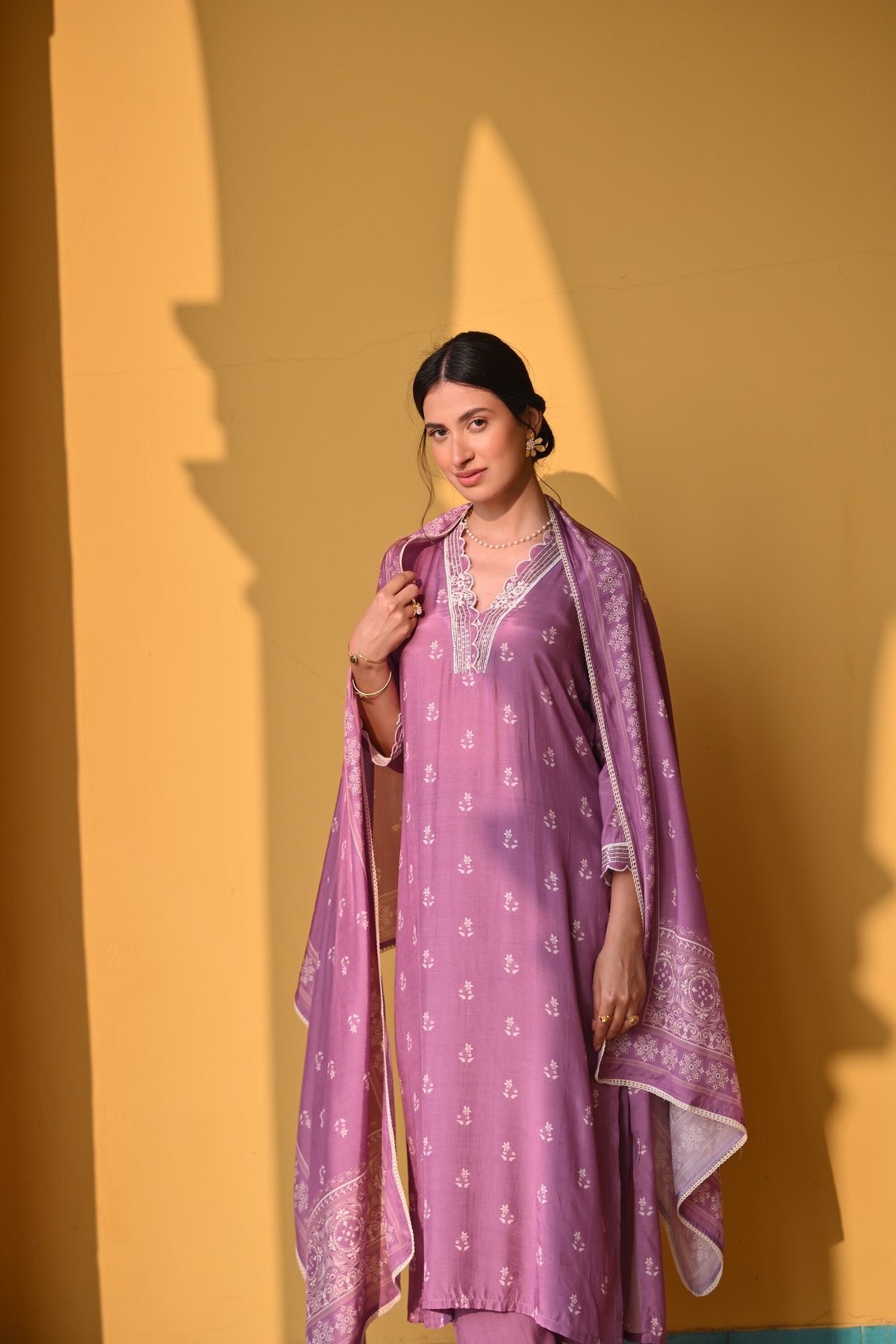 Purple Buti Block Print Muslin Suit Set