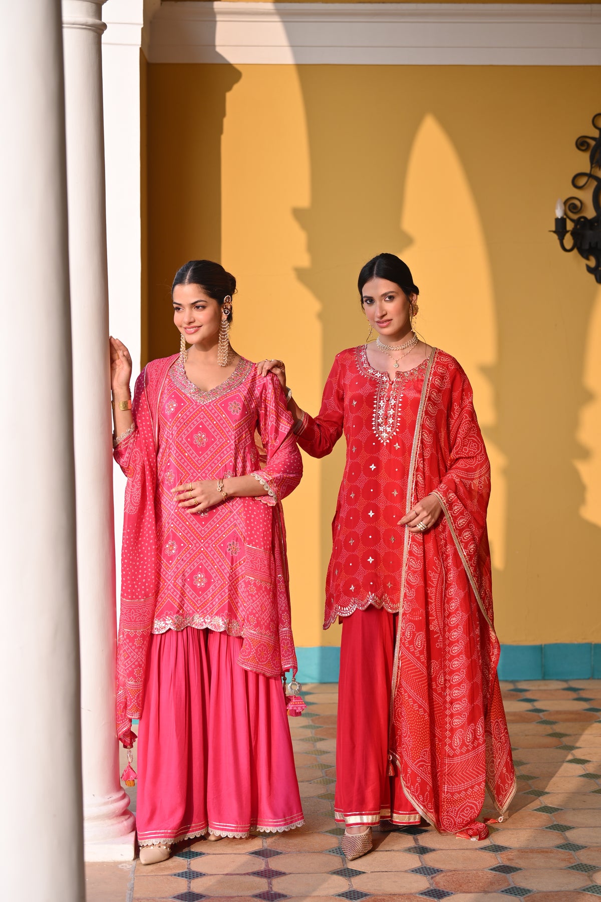 Namita Dubey in Pink Bandhani Nazakat Sharara Set with Gota Patti Work and Scallope Kurta