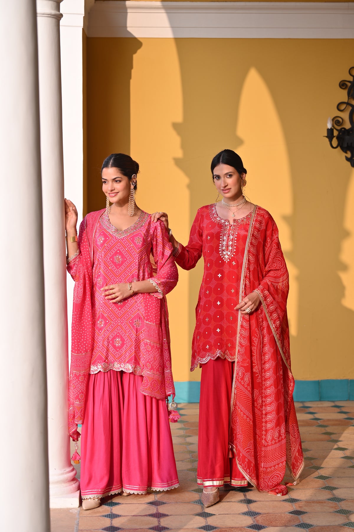 Red Bandhani Nazakat Sharara Set with Gota Patti Work and Scallope Kurta