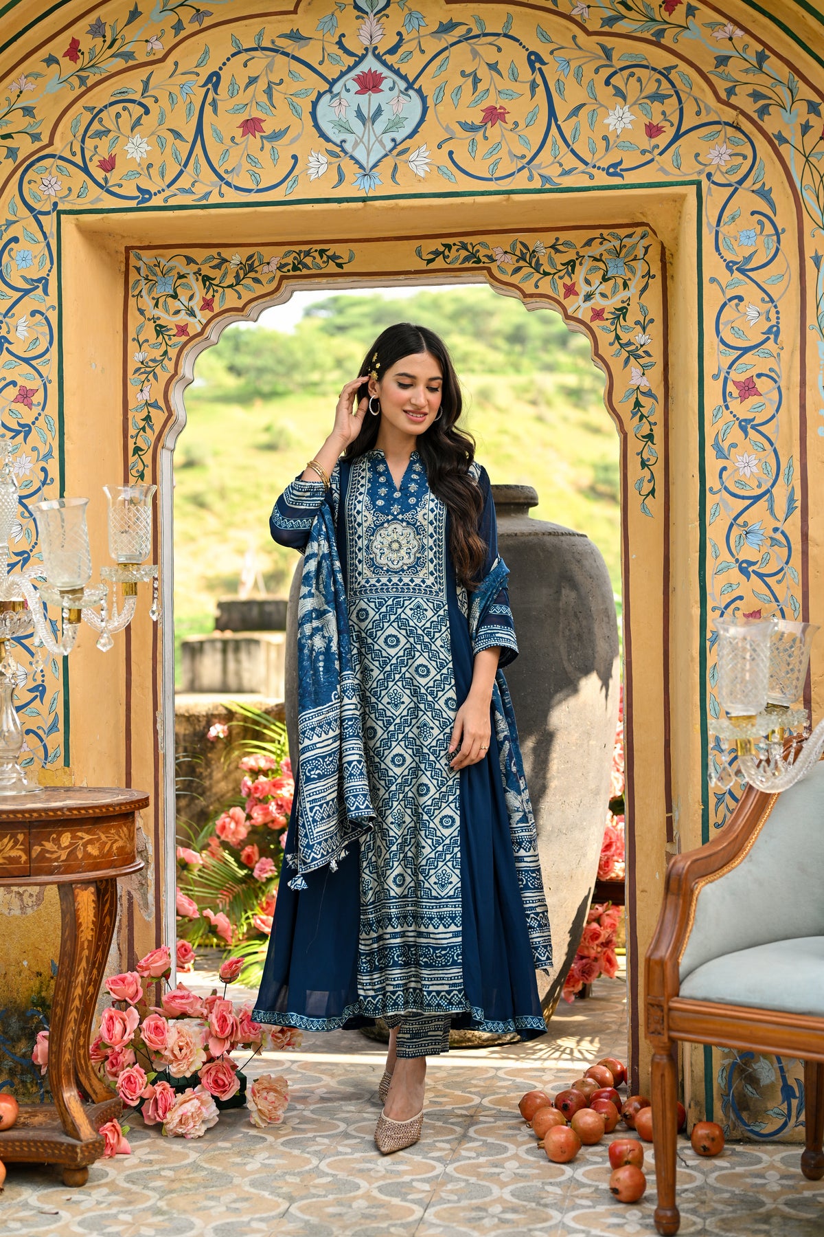 Royal Blue Shehzadi Anarkali Georgette Suit Set