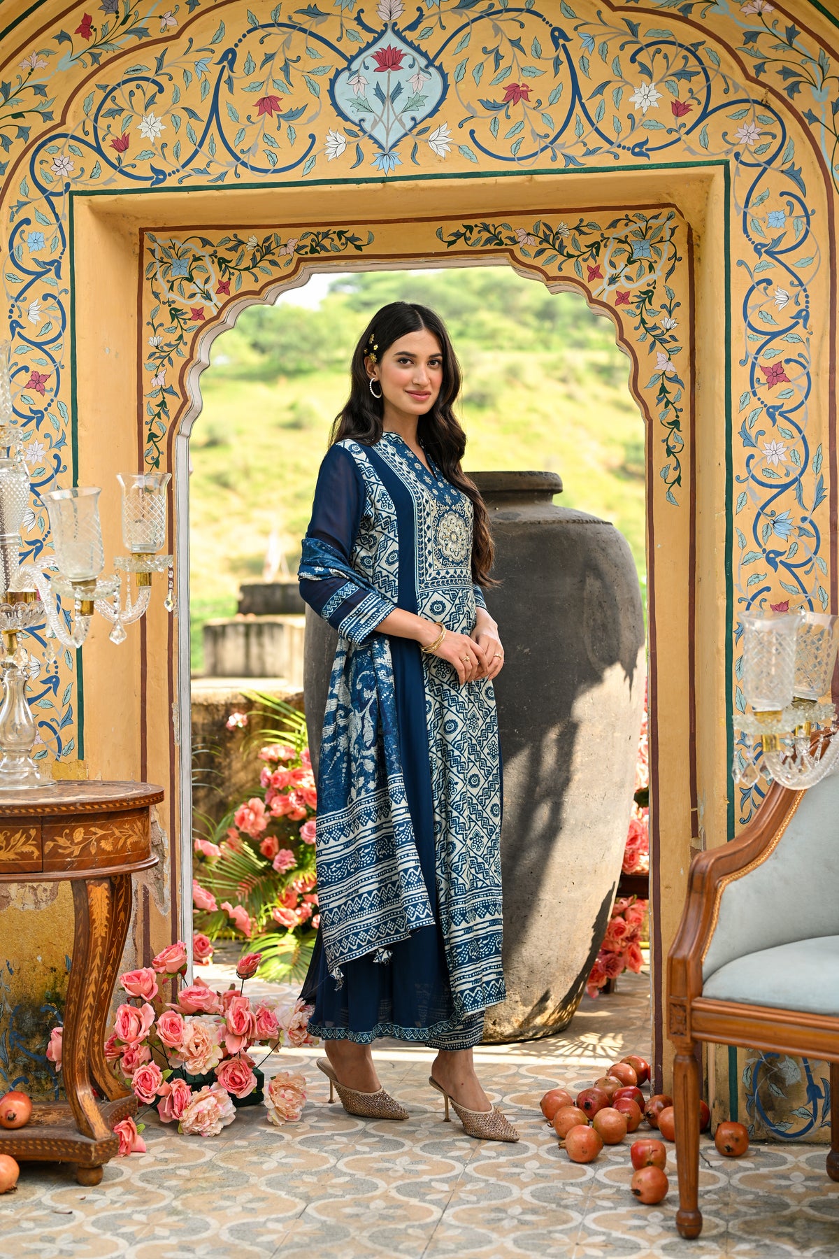 Royal Blue Shehzadi Anarkali Georgette Suit Set