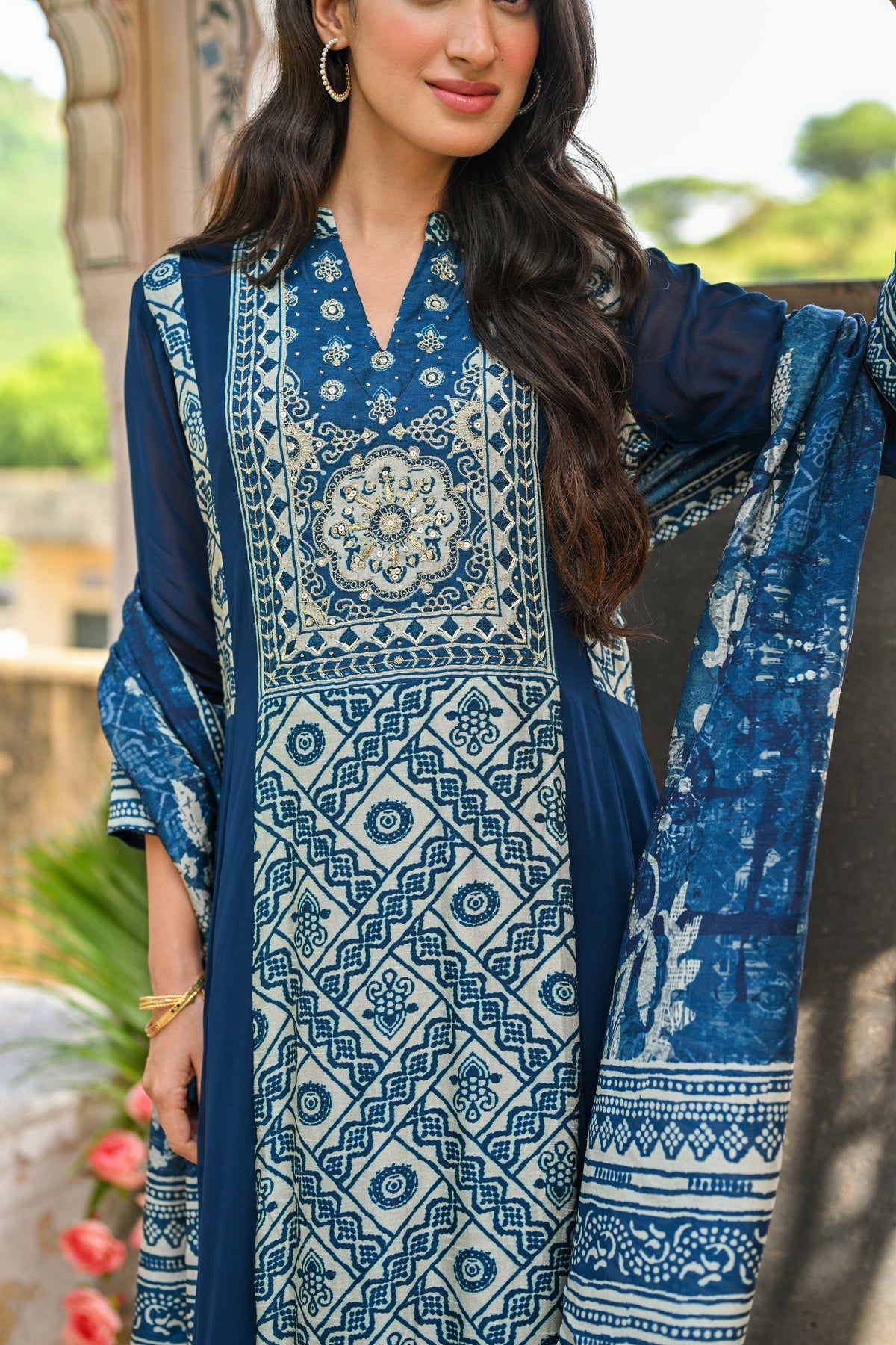 Royal Blue Shehzadi Anarkali Georgette Suit Set