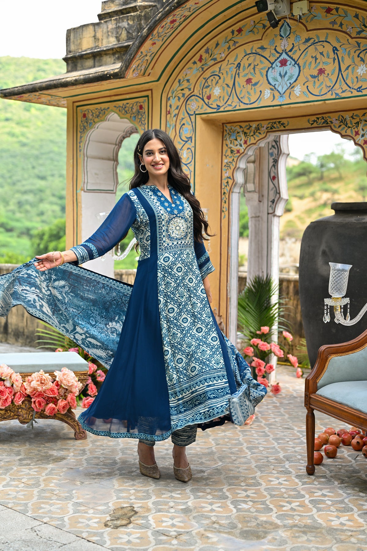Royal Blue Shehzadi Anarkali Georgette Suit Set