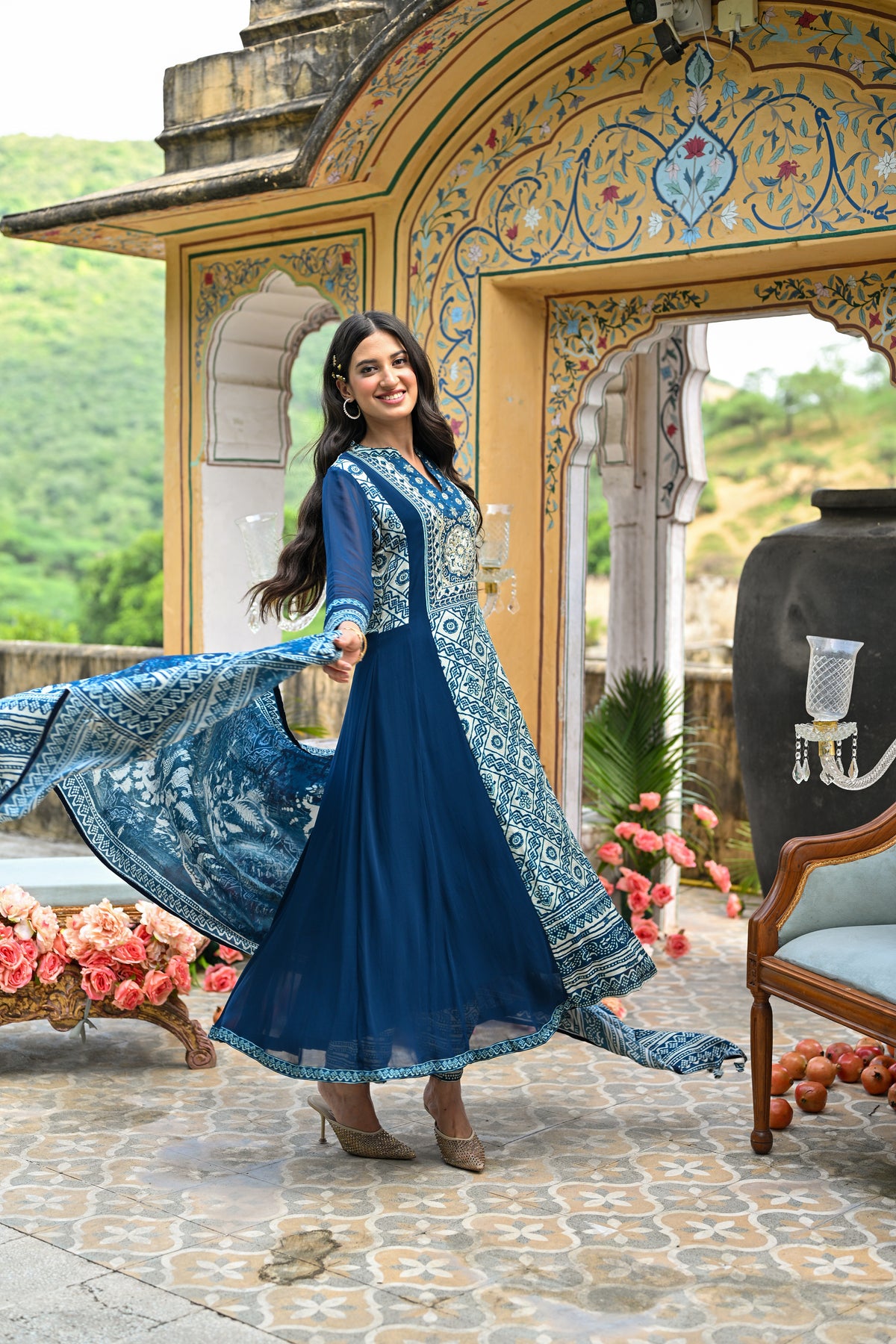 Royal Blue Shehzadi Anarkali Georgette Suit Set