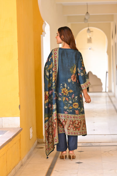 Midnight Blue Kalamakari Print Muslin Suit Set