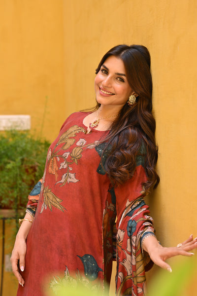 Rustic Red Kalamakari Print Muslin Suit Set