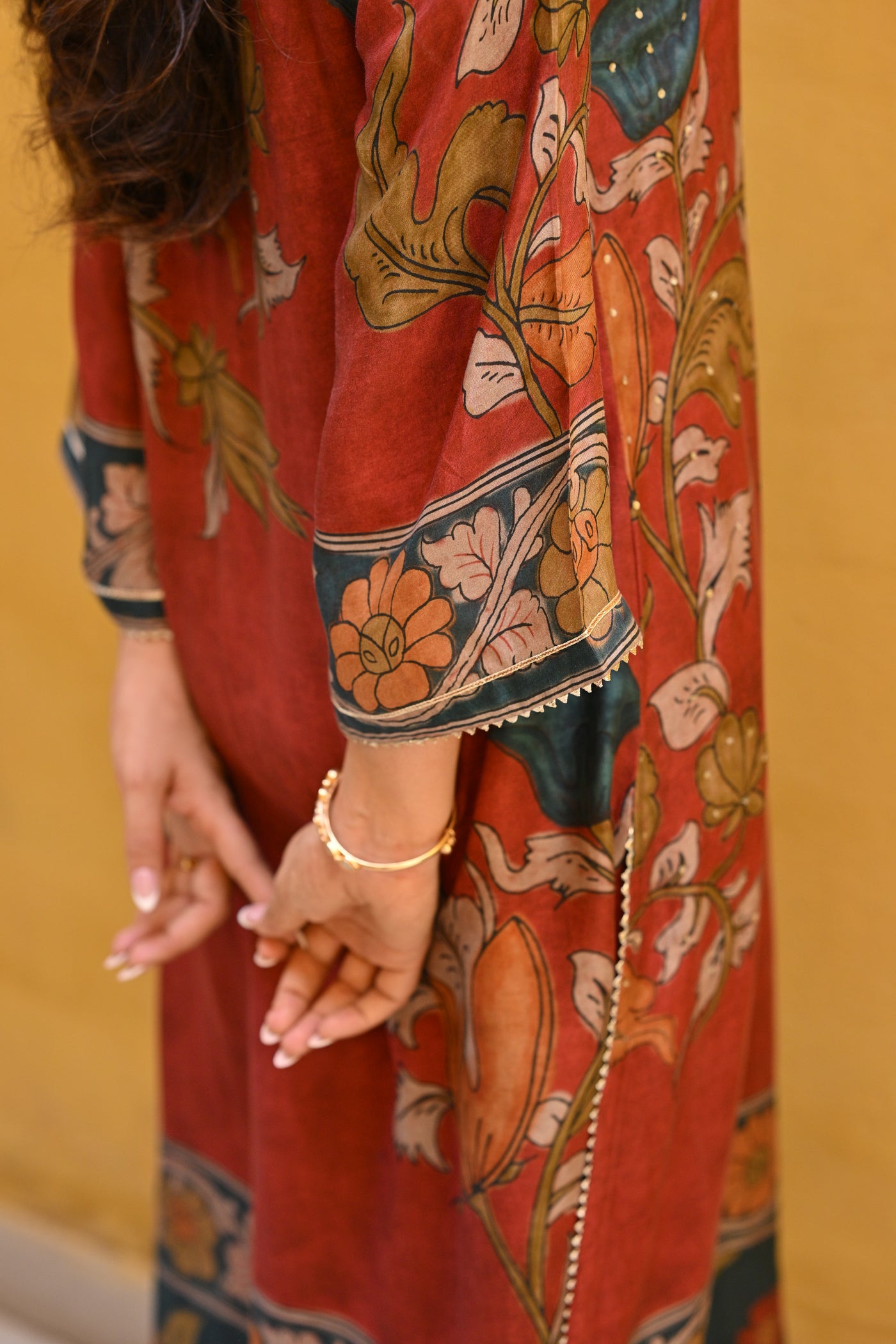 Rustic Red Kalamakari Print Muslin Suit Set