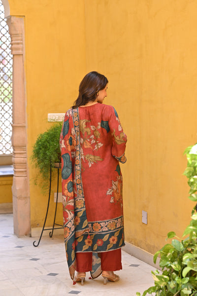 Rustic Red Kalamakari Print Muslin Suit Set
