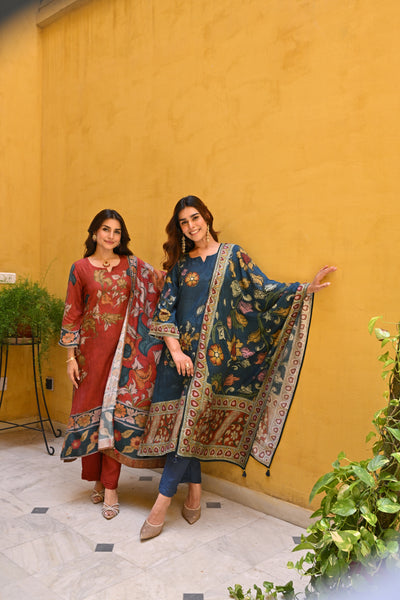 Rustic Red Kalamakari Print Muslin Suit Set