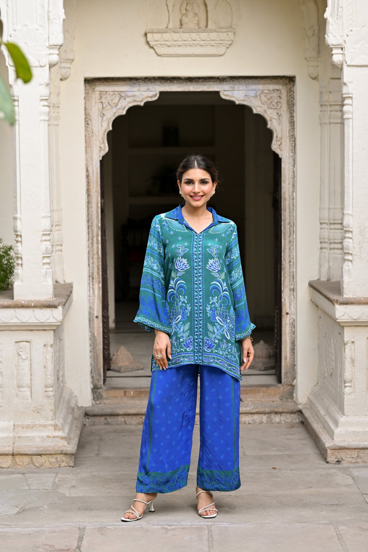 Vibrant Green and Blue Muslin Coord Set