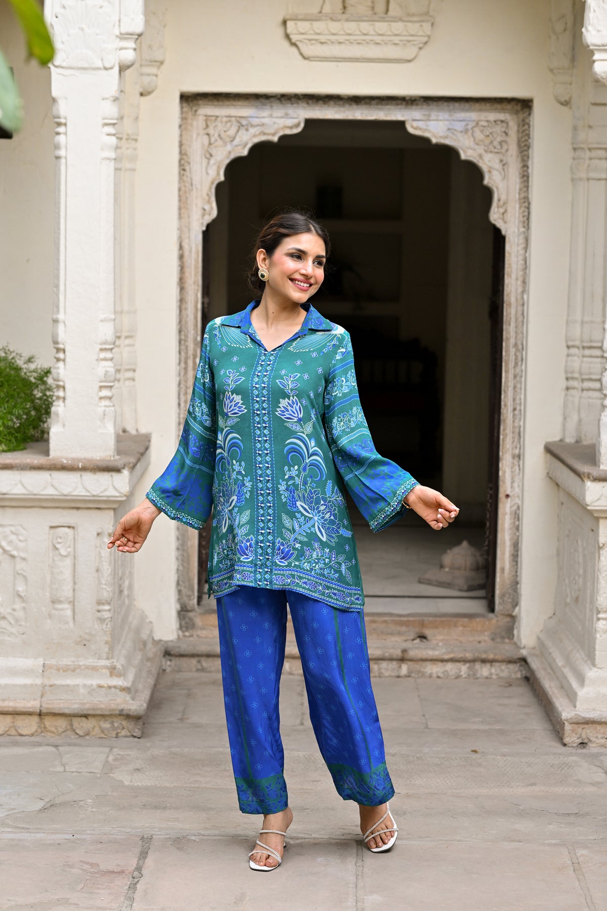 Vibrant Green and Blue Muslin Coord Set