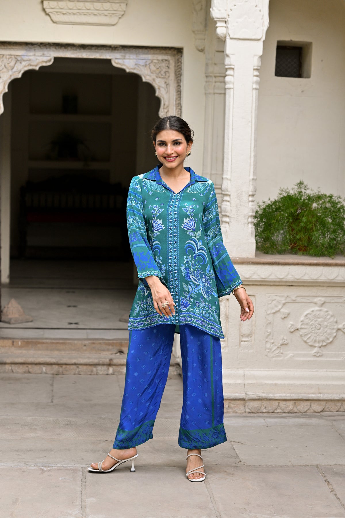 Vibrant Green and Blue Muslin Coord Set