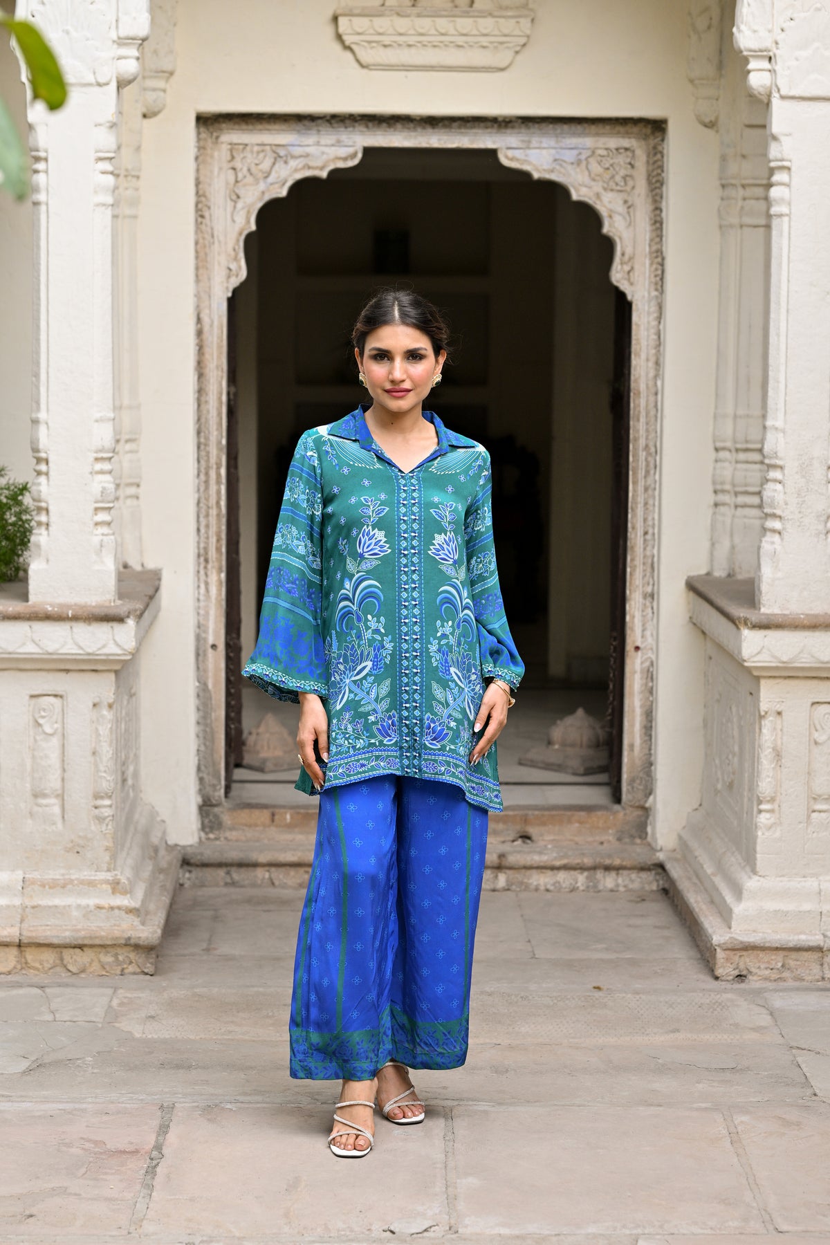 Vibrant Green and Blue Muslin Coord Set