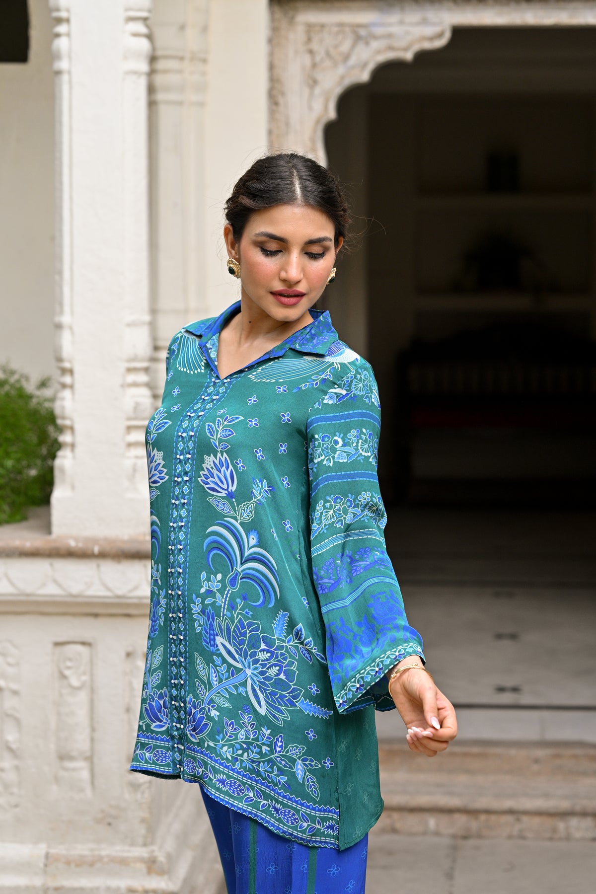 Vibrant Green and Blue Muslin Coord Set
