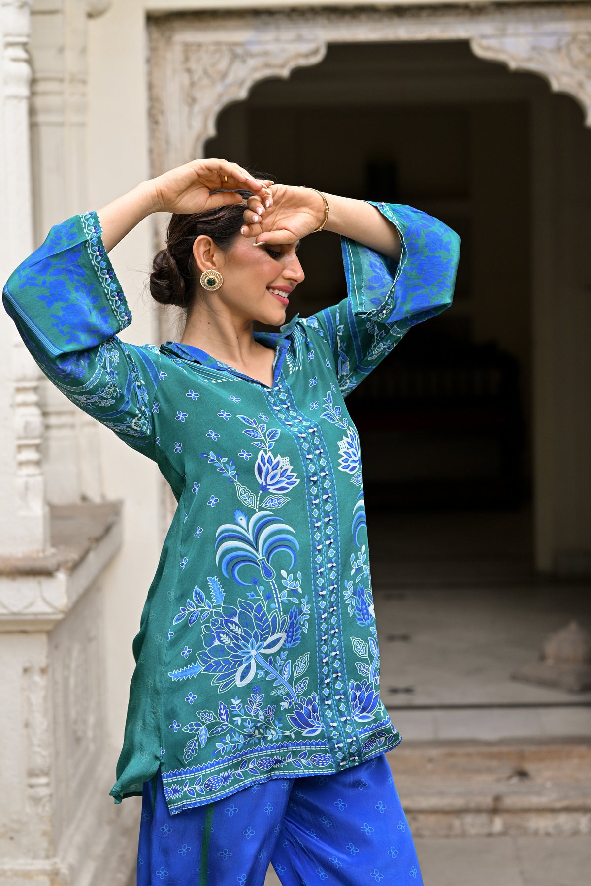 Vibrant Green and Blue Muslin Coord Set