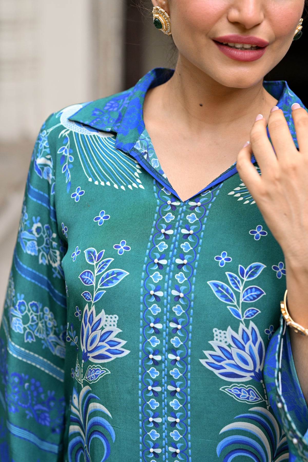 Vibrant Green and Blue Muslin Coord Set