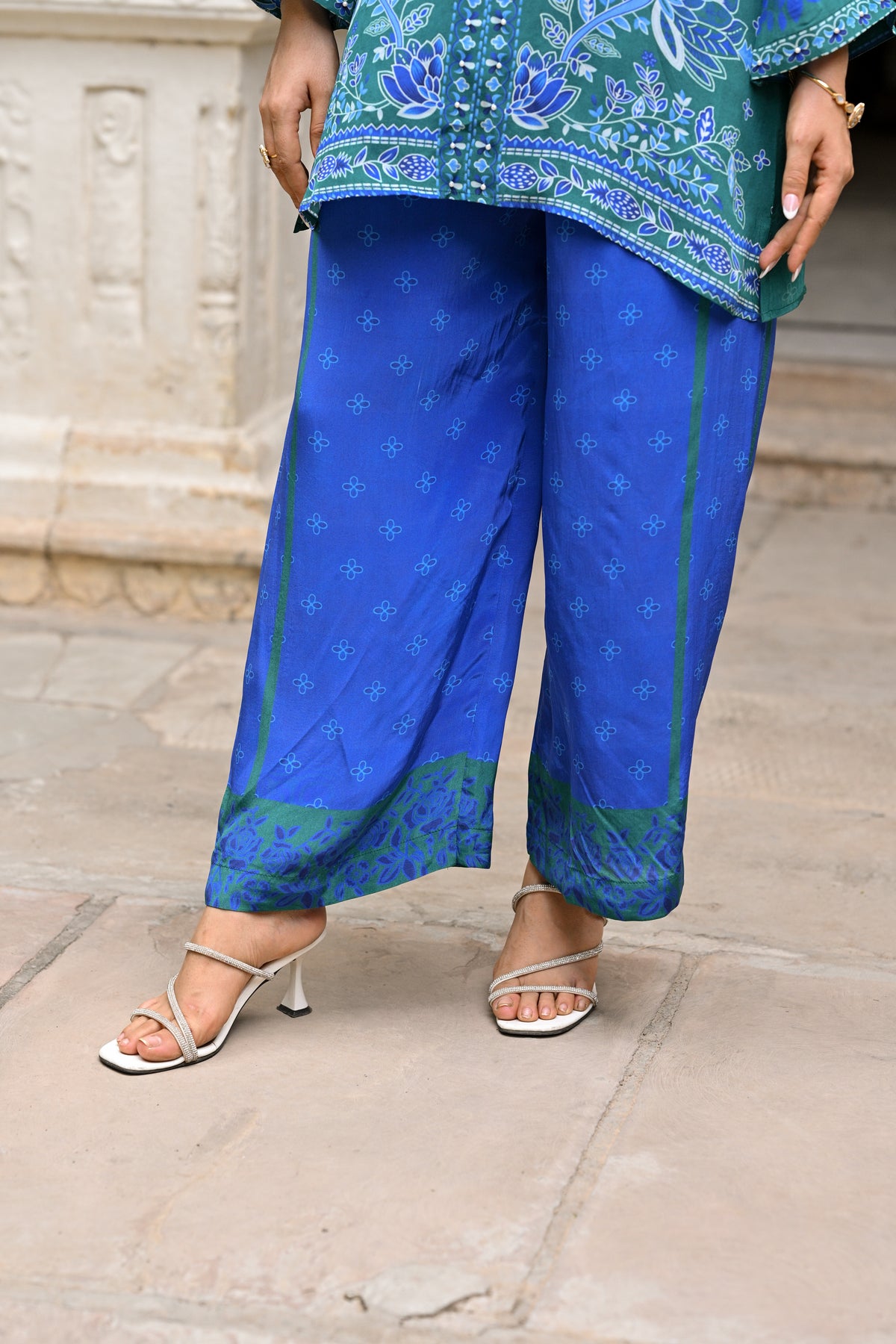 Vibrant Green and Blue Muslin Coord Set