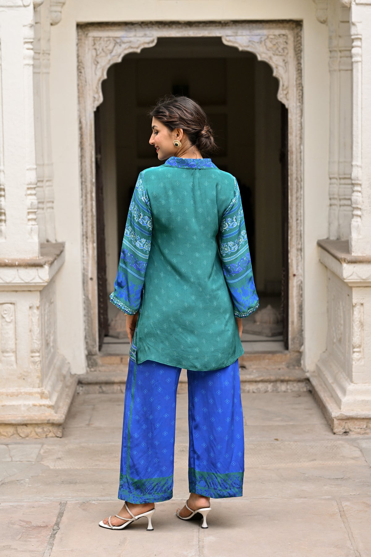 Vibrant Green and Blue Muslin Coord Set