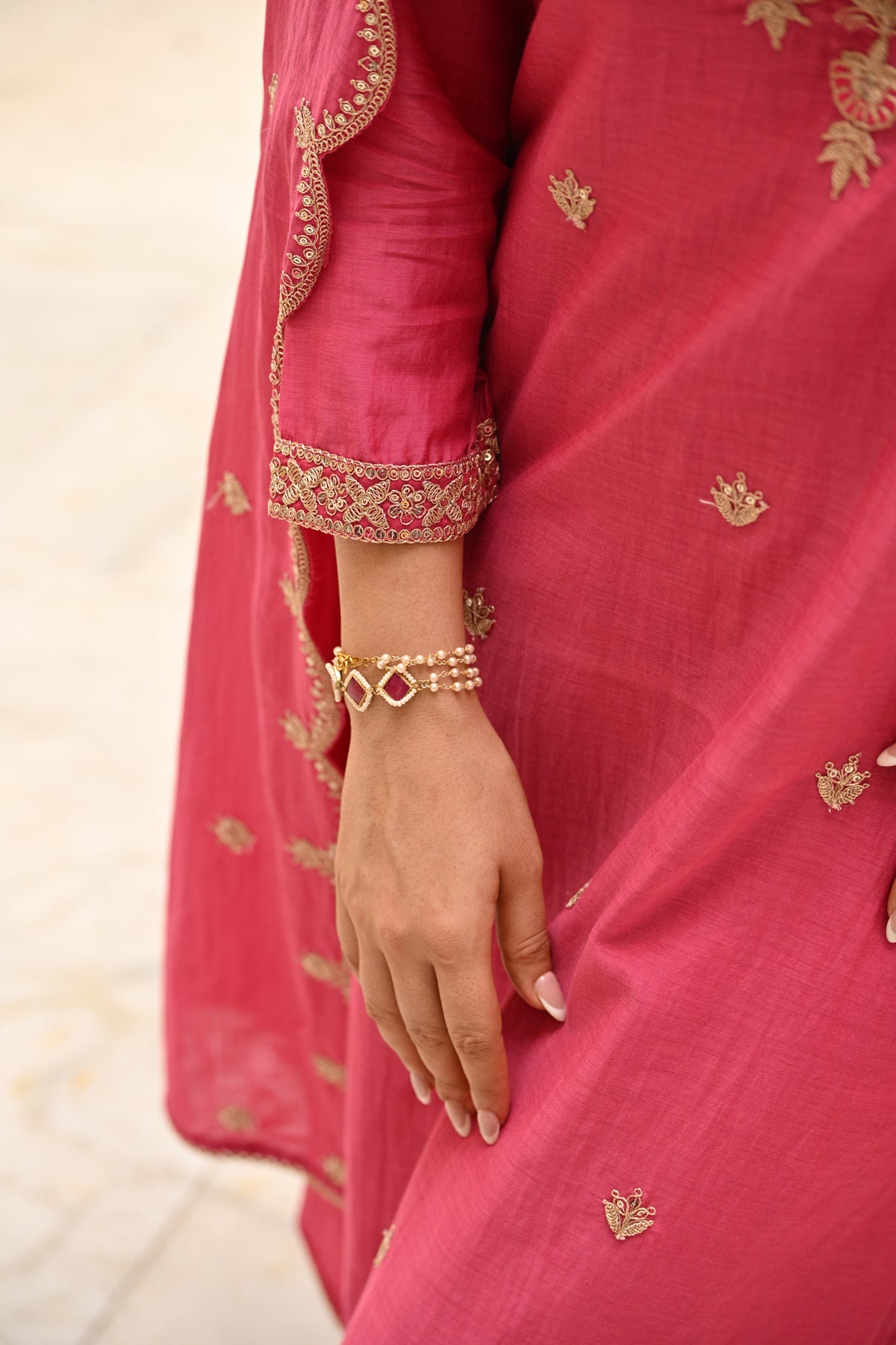 Pink Pure Mul Chanderi Suit Set with Scallope Dupatta