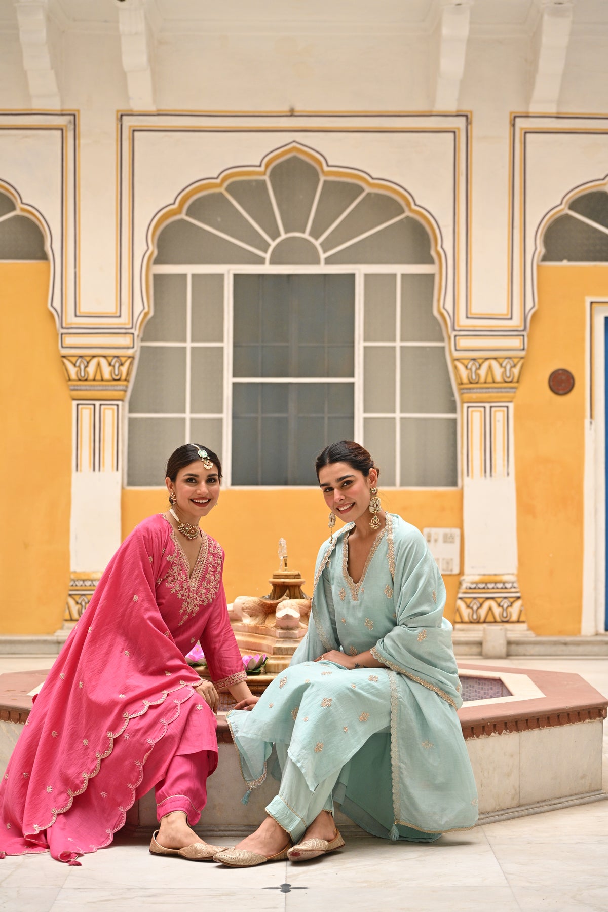 Pink Pure Mul Chanderi Suit Set with Scallope Dupatta