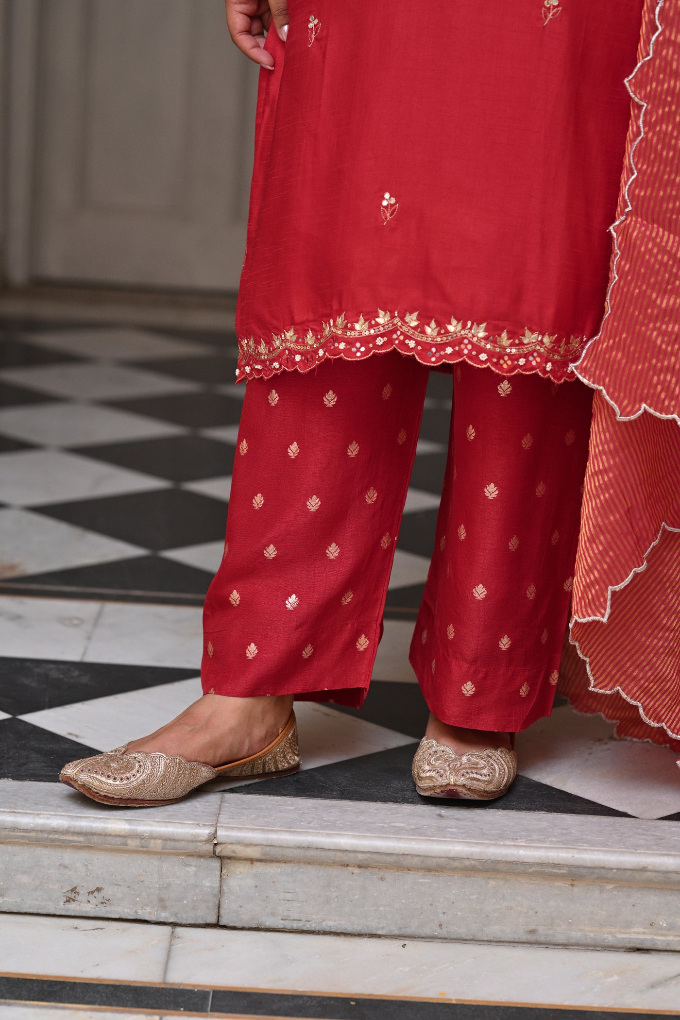Red Tyohaar Pure Dola Silk Suit Set with Banarsi Pant