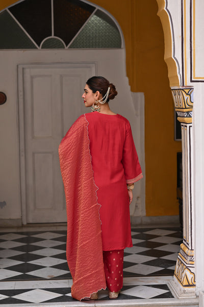 Red Tyohaar Pure Dola Silk Suit Set with Banarsi Pant