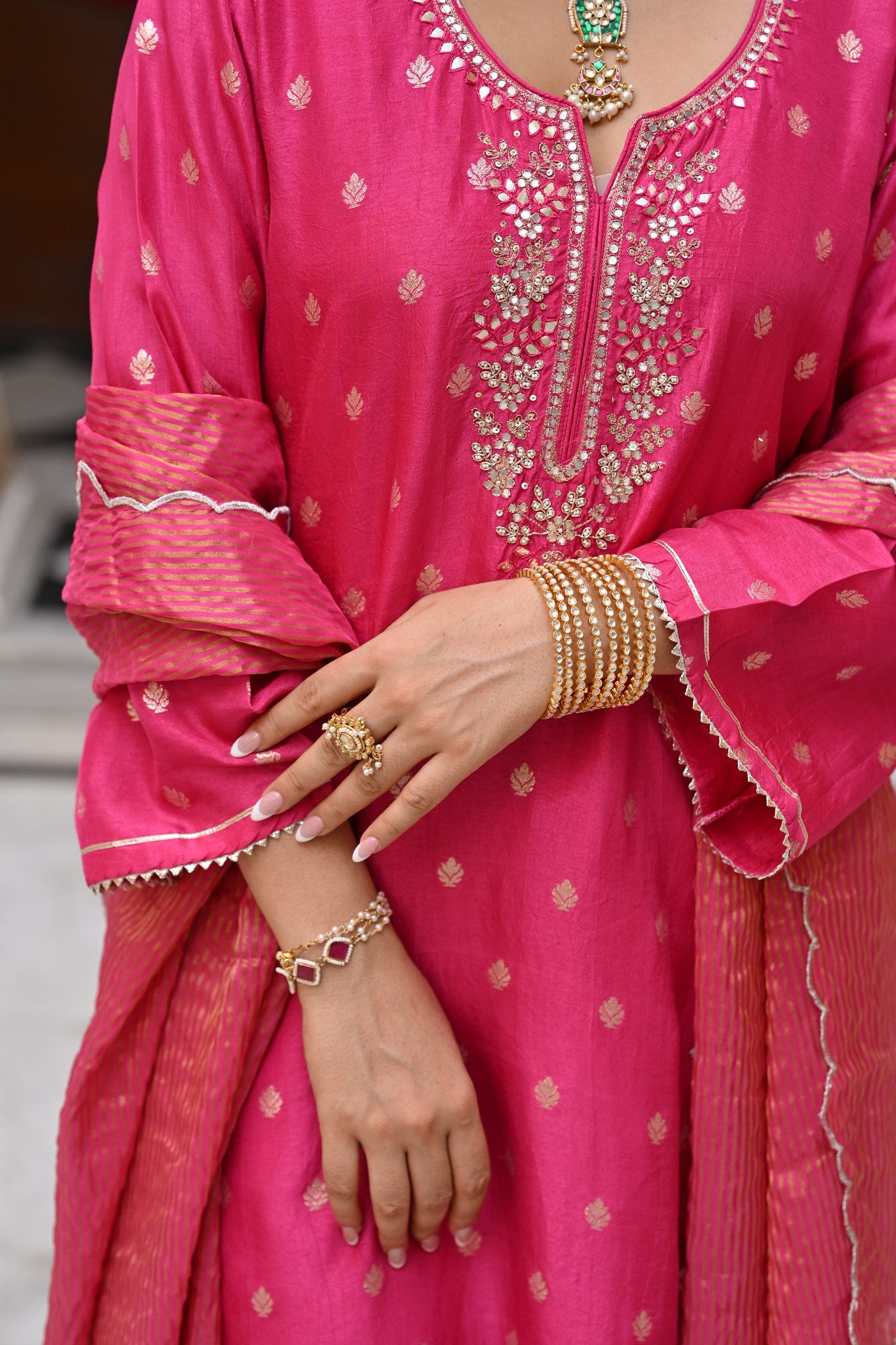 Pink Tyohaar Banarasi Gota Work with Scallope Border Suit Set