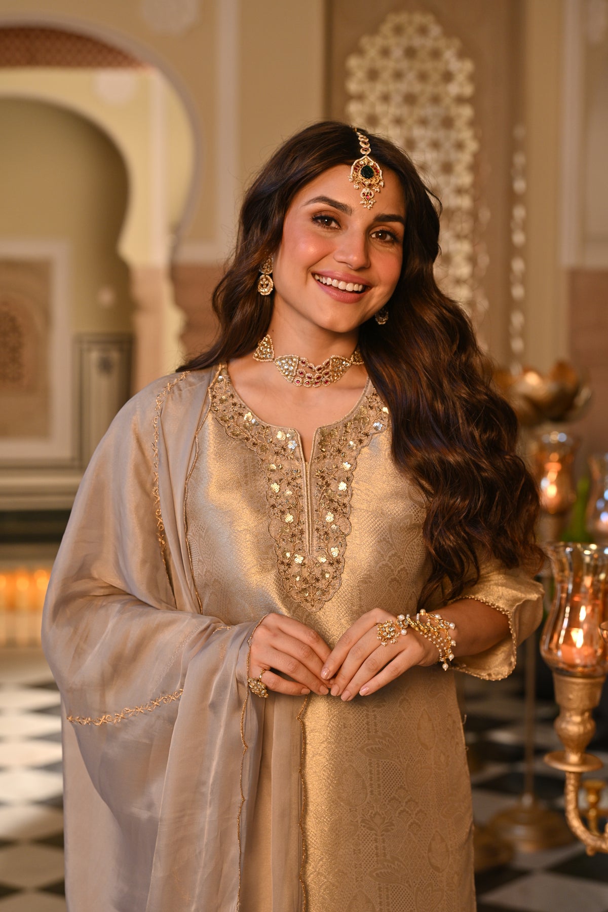 Slate Grey  Premium Pure Muslin Silk Jacquard with Patch Embroidery, Hand Work Zari lace on Daman Kurta With Scallop Zari Border Dupatta