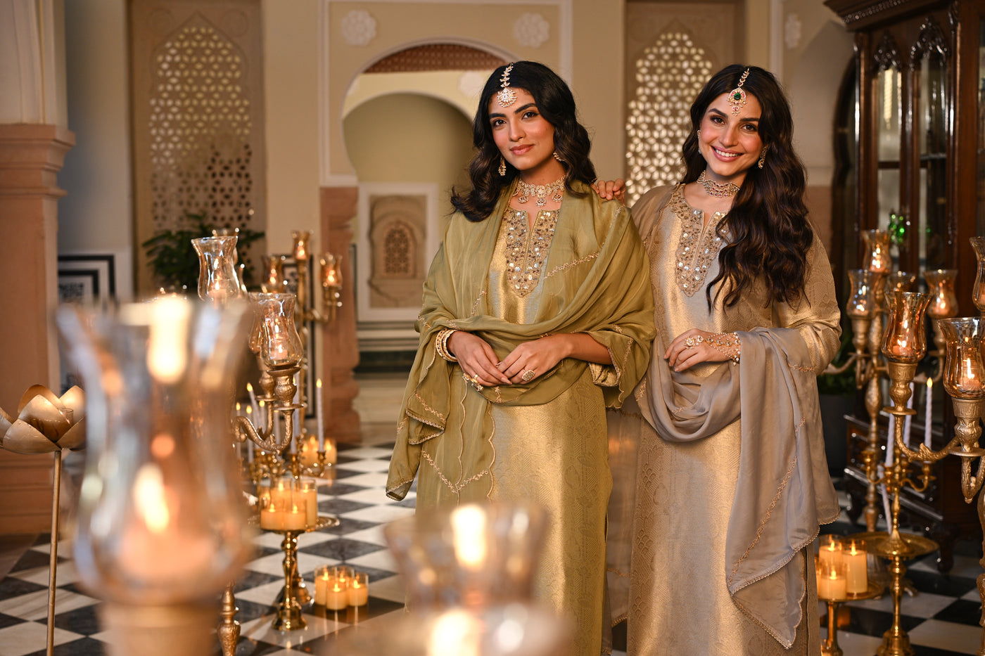 Kelly Green Premium Pure Muslin Silk Jacquard with Patch Embroidery, Hand Work Zari lace on Daman Kurta With Scallop Zari Border Dupatta