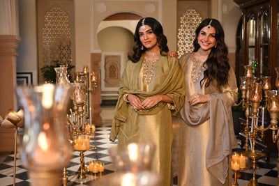 Kelly Green Premium Pure Muslin Silk Jacquard with Patch Embroidery, Hand Work Zari lace on Daman Kurta With Scallop Zari Border Dupatta