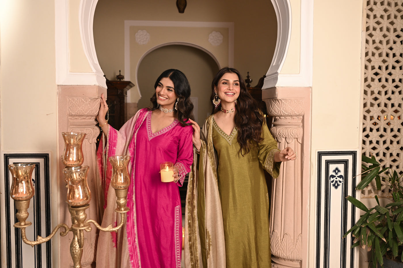 Mehandi Green Kurta with Marodi and Aari Work and Ghewar Print Dupatta with Gota Patti and Aari Work Suit Set