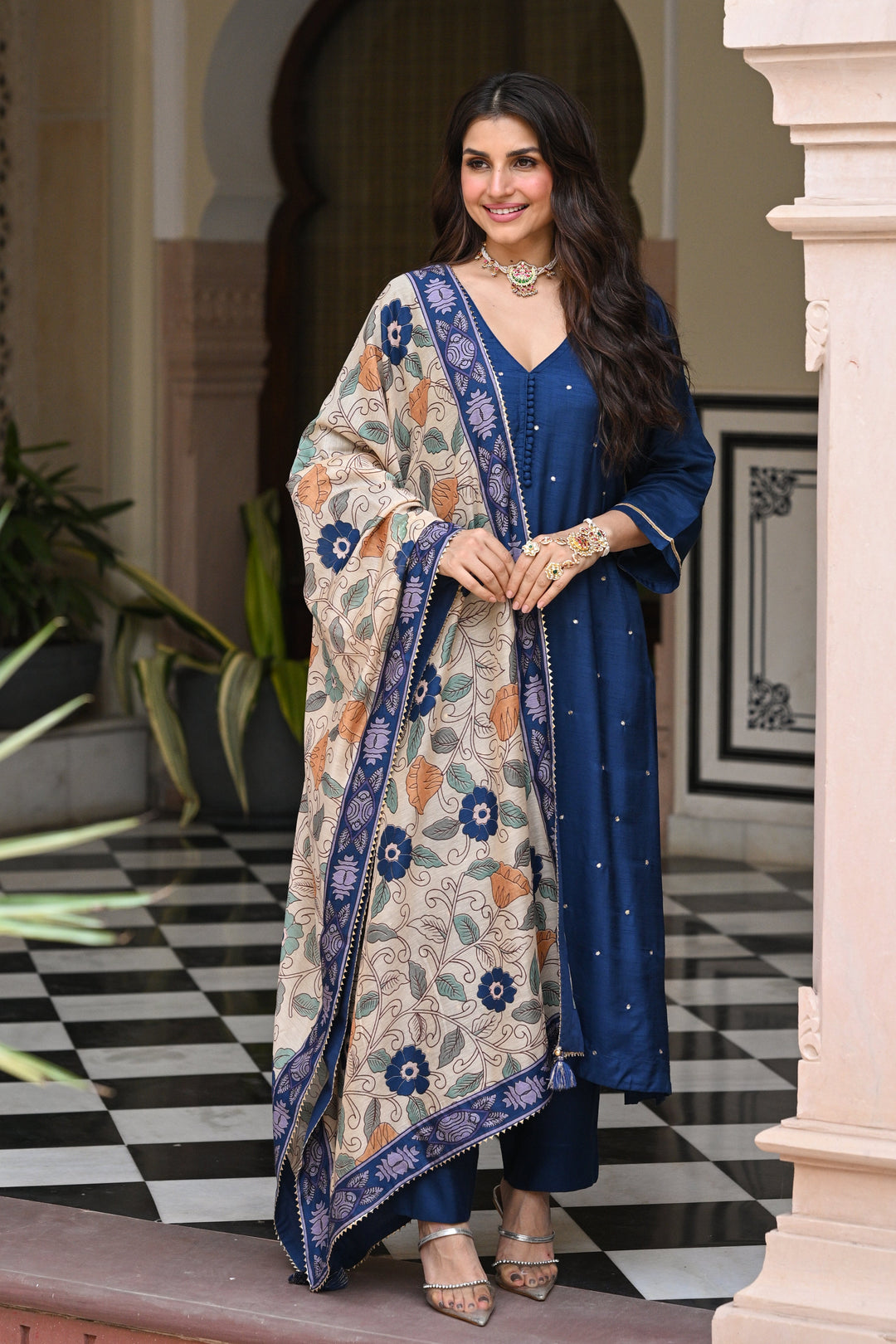 Shubh Blue Kalamkari Dupatta Suit Set – Mahee Jaipur