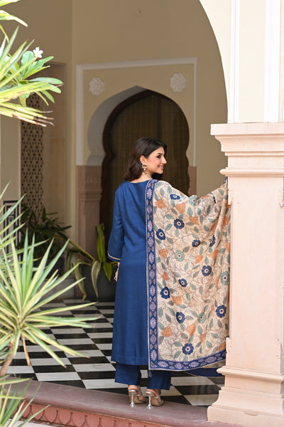 Shubh Blue Kalamkari Dupatta Suit Set