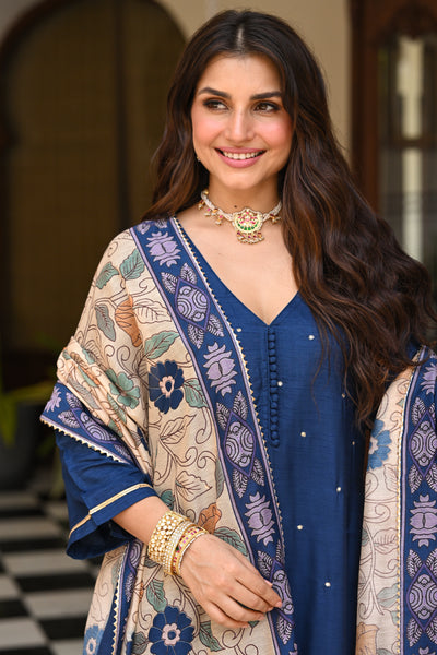 Shubh Blue Kalamkari Dupatta Suit Set
