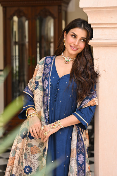 Shubh Blue Kalamkari Dupatta Suit Set