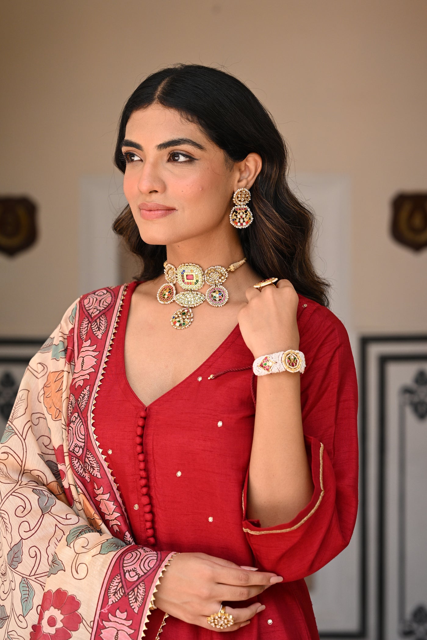Aahana Kumra Shubh Red Kalamkari Dupatta Suit Set