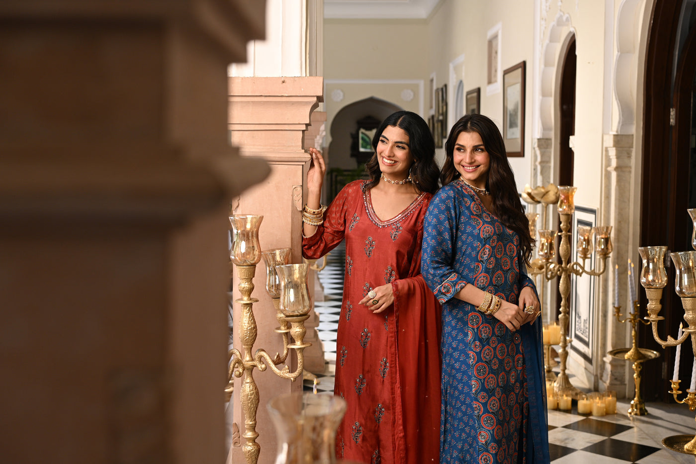 Blue Indigo Ajrakh Panel Print With Gota Spread Work Kurta with Pure Chiffon Dupatta Spread Gota Work and Muslin Ajrakh Border Suit Set