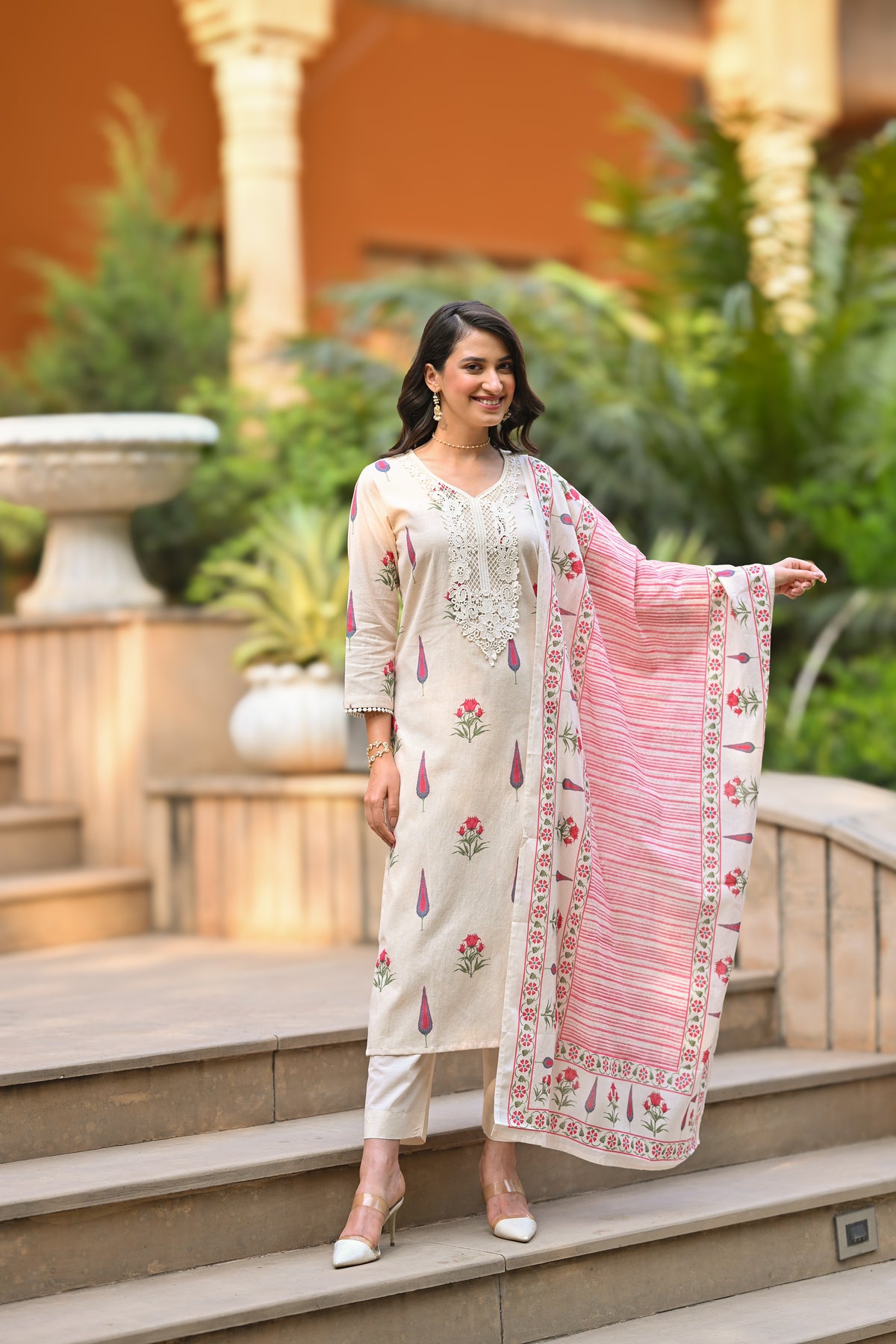 Handloom Cotton Mughal Print Suit Set