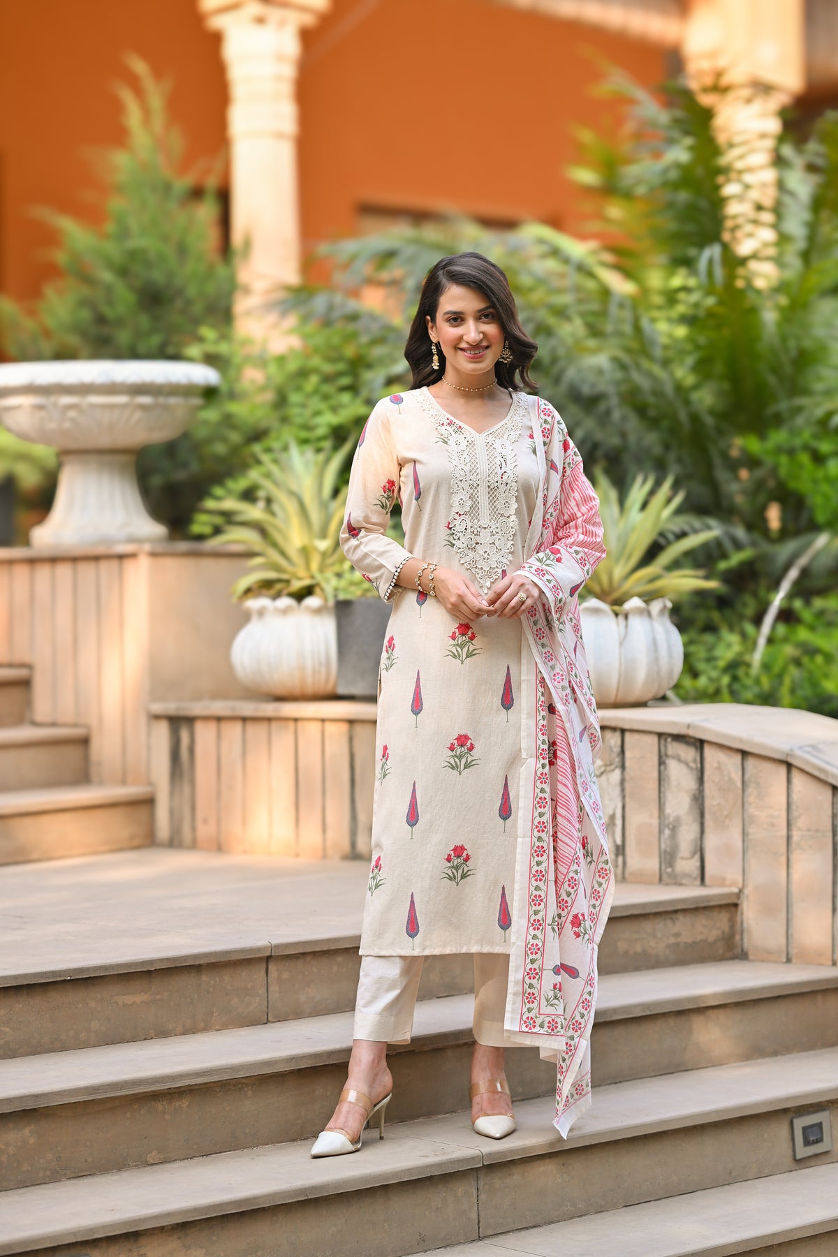 Handloom Cotton Mughal Print Suit Set