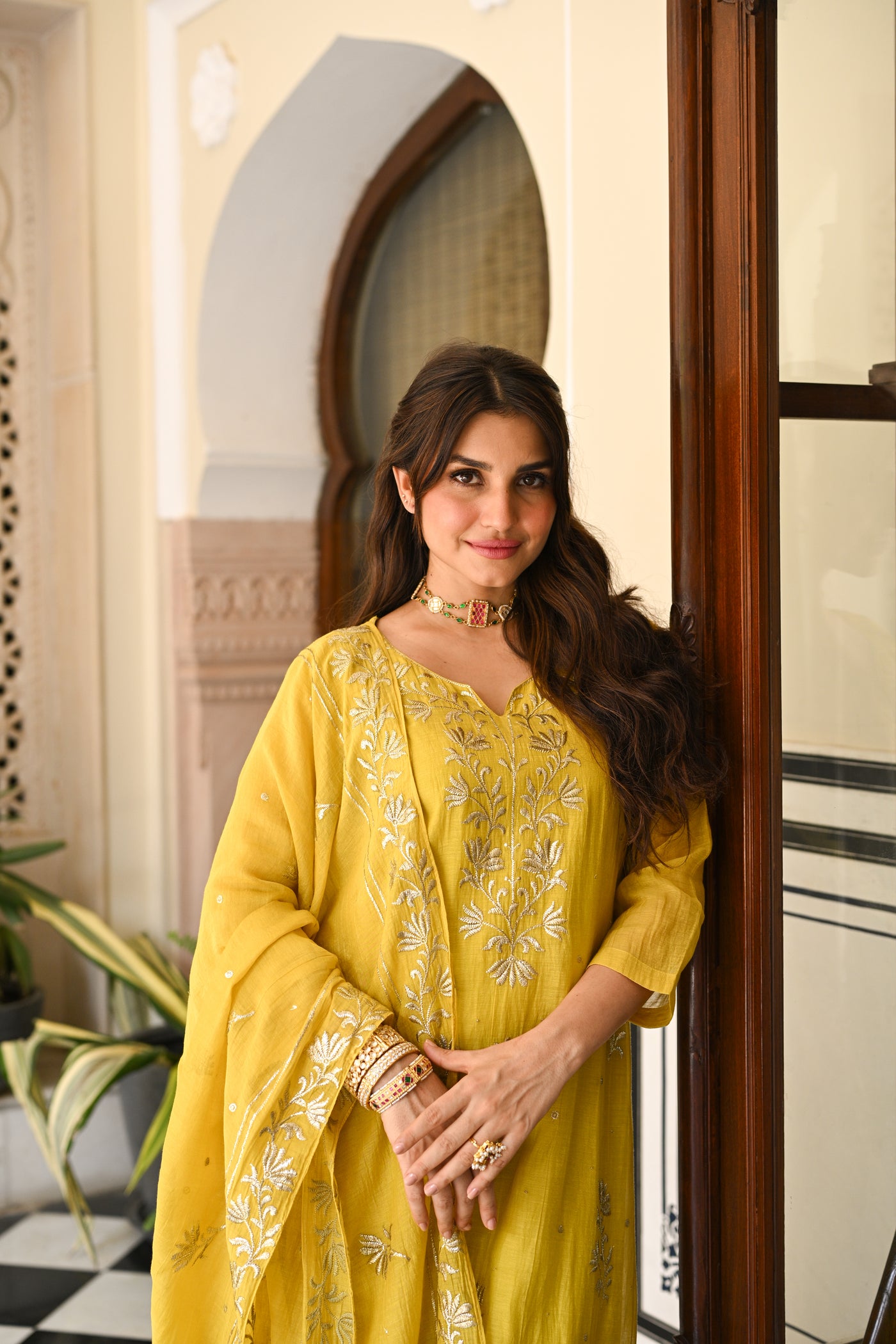 Yellow Pure Mul Chanderi with Metallic Thread work on Kurta and Dupatta Suit Set