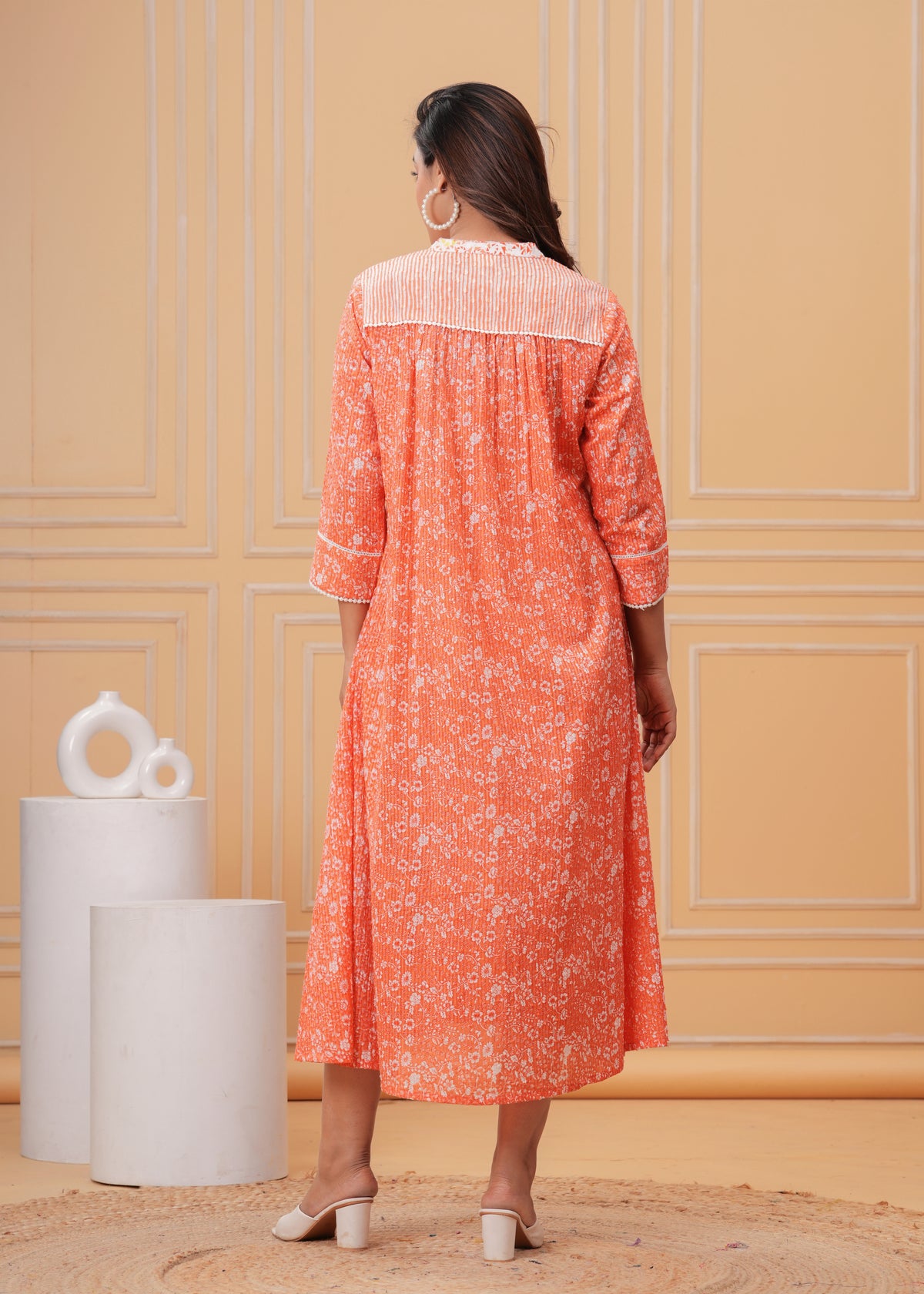 Peach Floral Cotton Dress