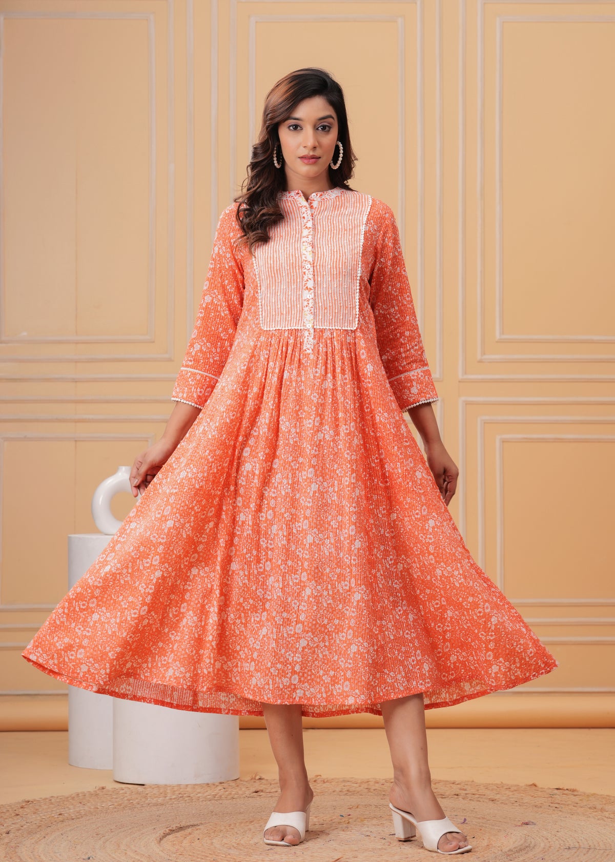 Peach Floral Cotton Dress