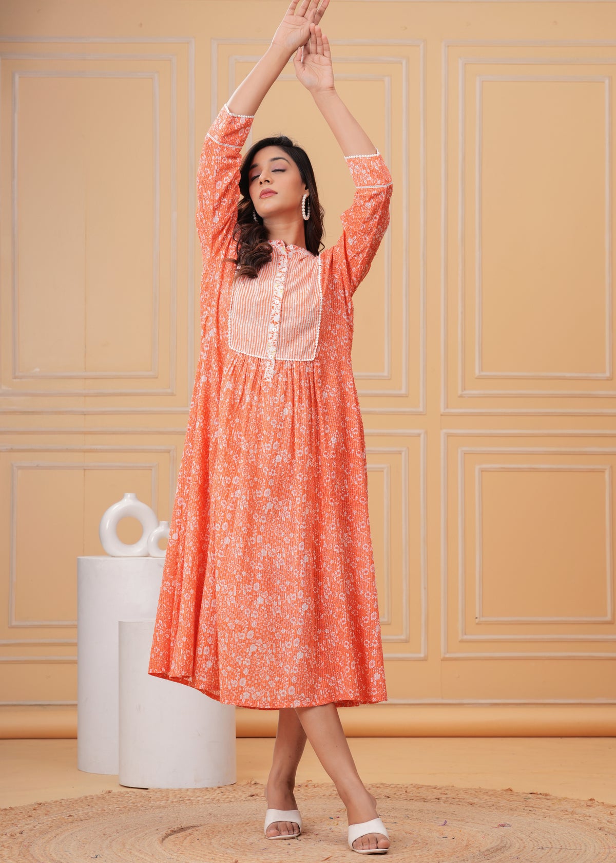 Peach Floral Cotton Dress