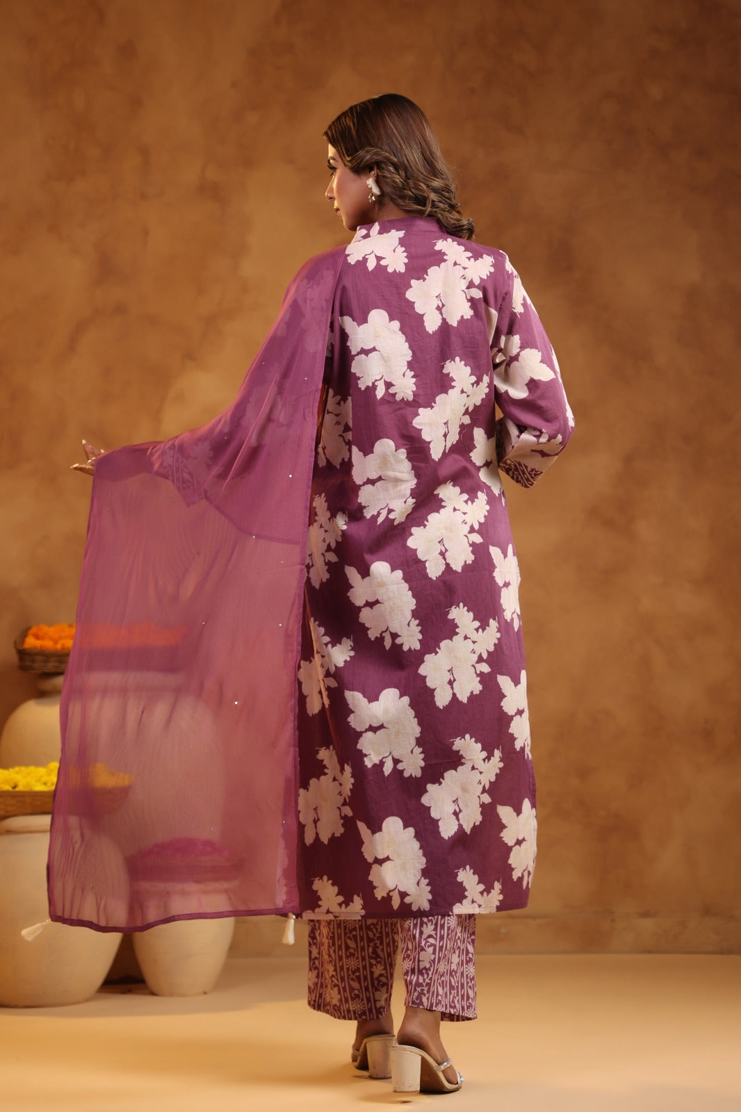 Royal Purple super cotton suit set with chiffon dupatta