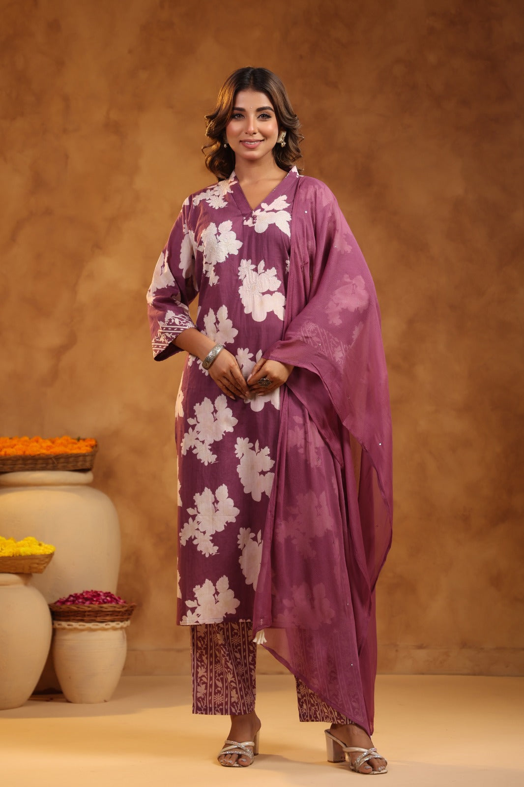 Royal Purple super cotton suit set with chiffon dupatta