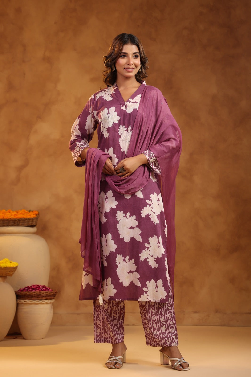 Royal Purple super cotton suit set with chiffon dupatta